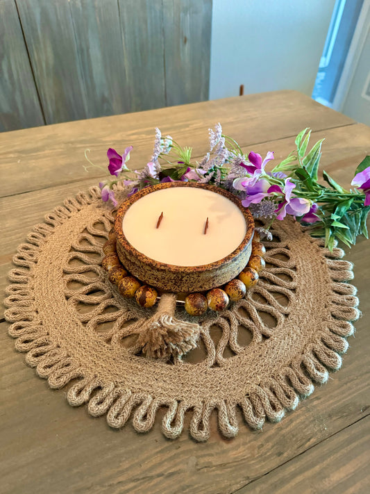 Round Beaded Dough Bowl Candle