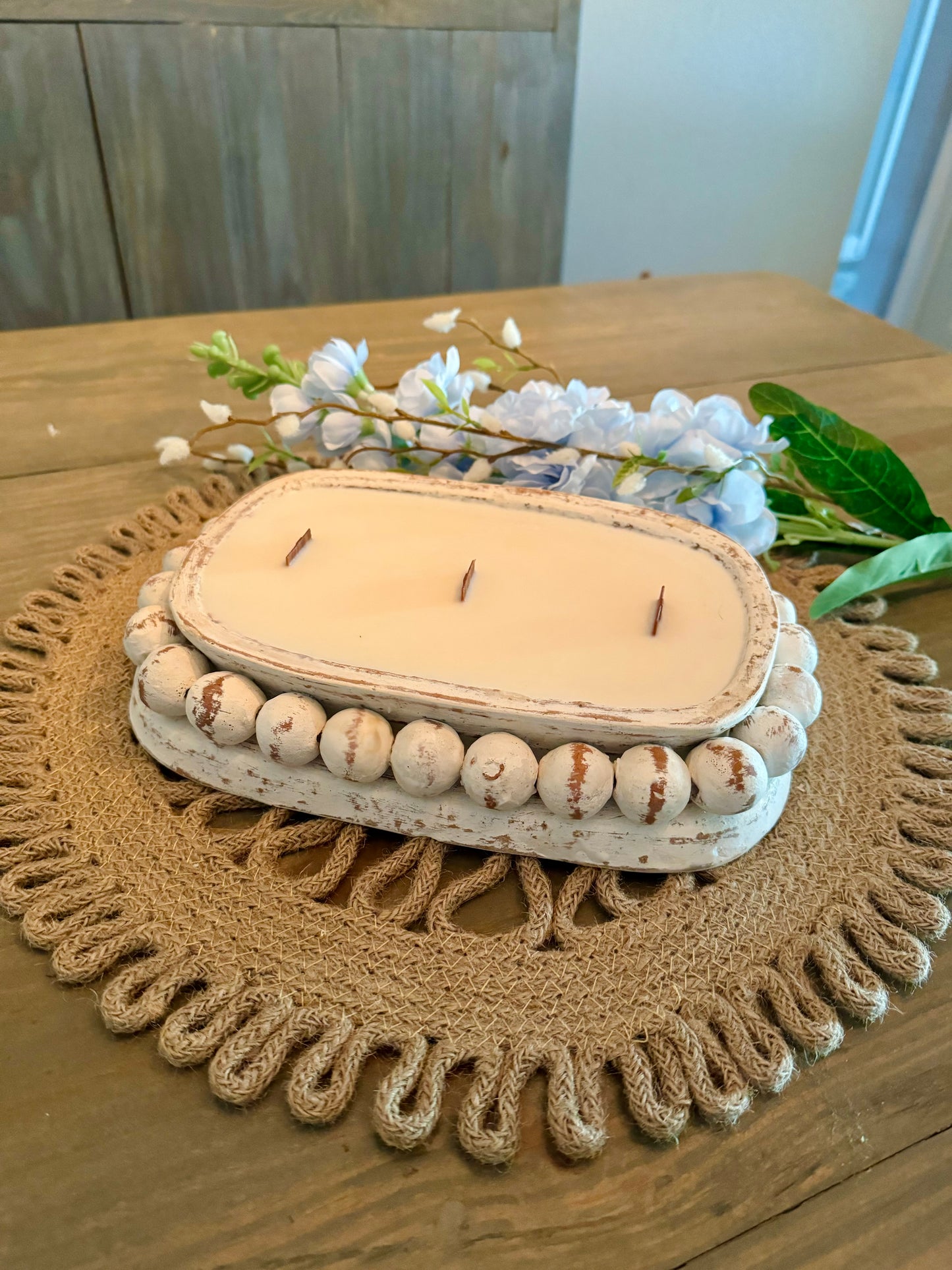 Oval Beaded Dough Bowl Candle